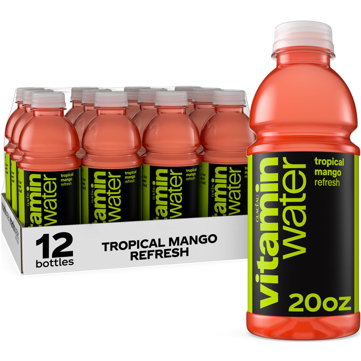 vitaminwater Focus Kiwi Strawberry, Flavored Water Beverage Bottles, 20 fl oz, 12 Pack
