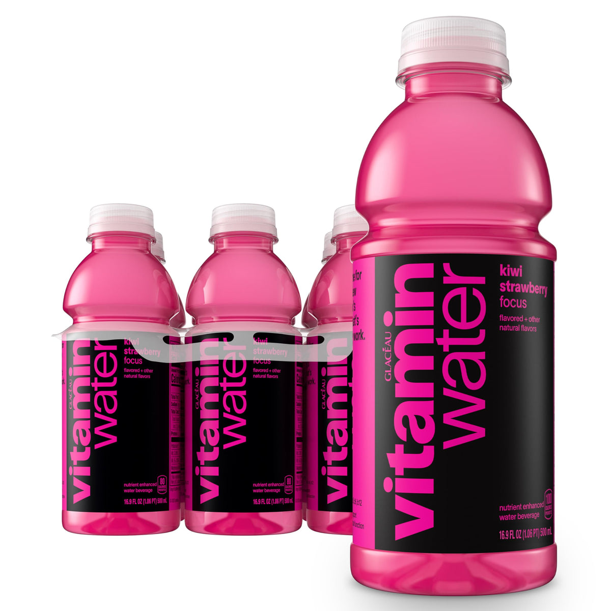 vitaminwater Focus Kiwi Strawberry, Flavored Water Beverage Bottles, 20 fl oz, 12 Pack
