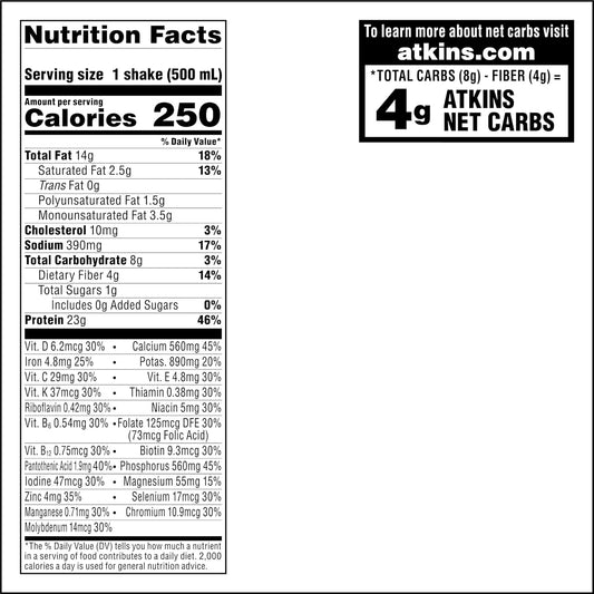 Atkins Creamy Chocolate Meal Size Protein Shake, 23g Protein, Low Glycemic, 4g Net Carb, 1g Sugar, Keto Friendly, 12 Count