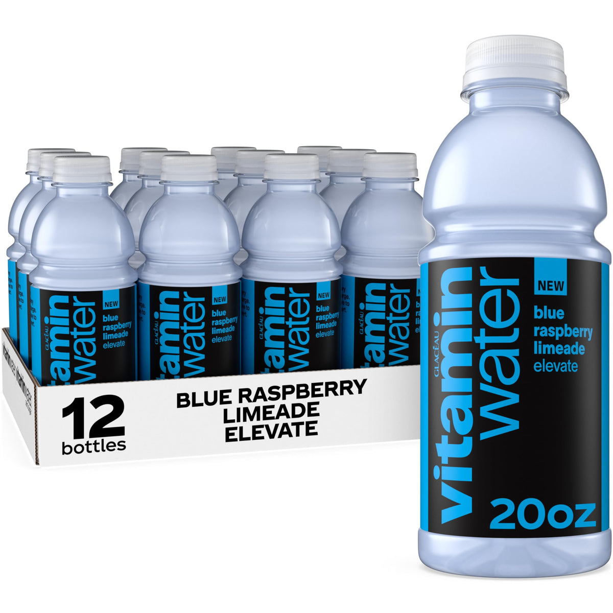 vitaminwater Focus Kiwi Strawberry, Flavored Water Beverage Bottles, 20 fl oz, 12 Pack