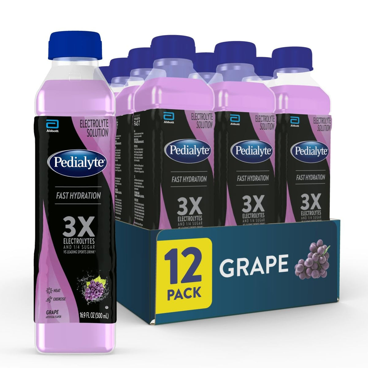 Pedialyte Electrolyte Solution, Strawberry, Hydration Drink, 12 bottles, half liter each