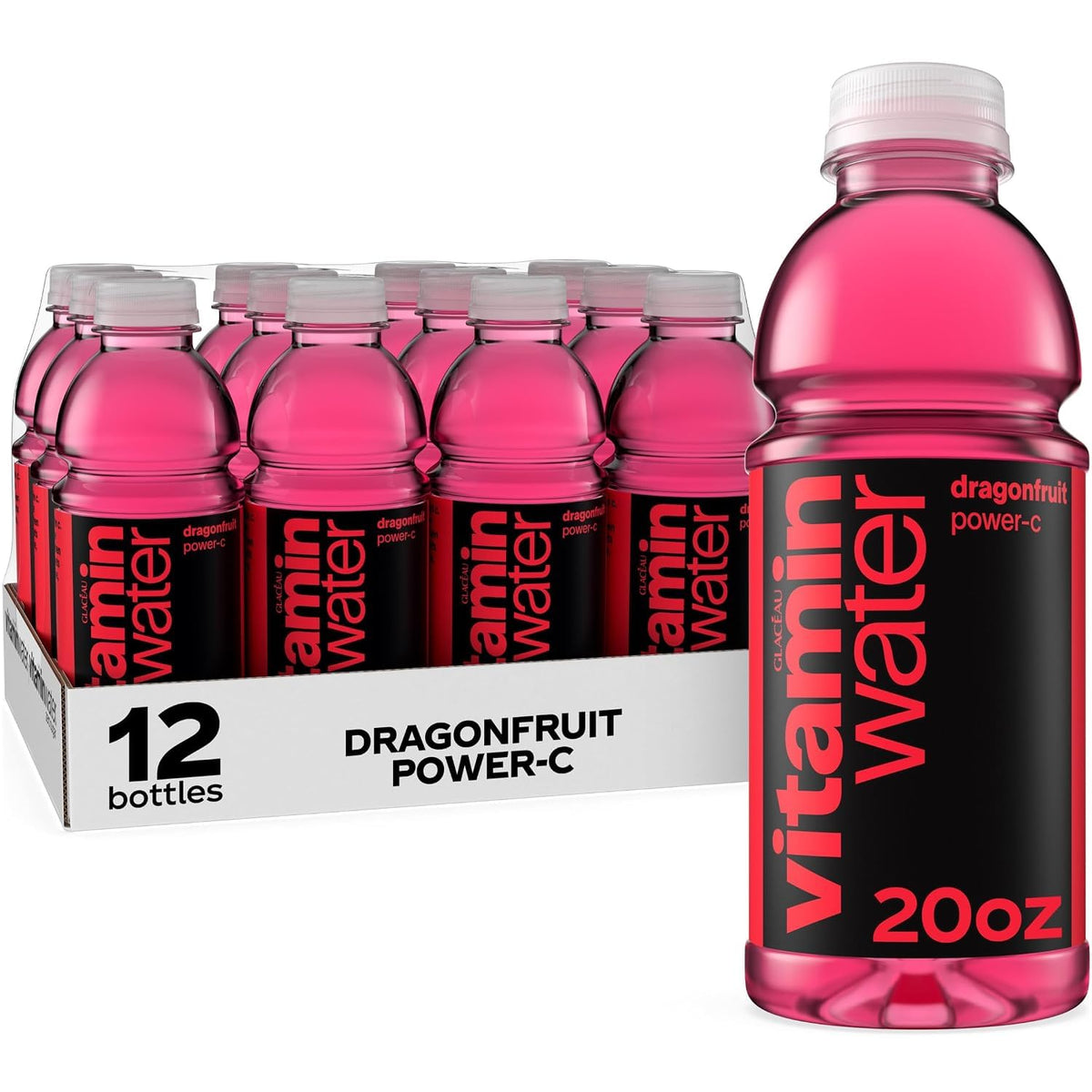 vitaminwater Focus Kiwi Strawberry, Flavored Water Beverage Bottles, 20 fl oz, 12 Pack
