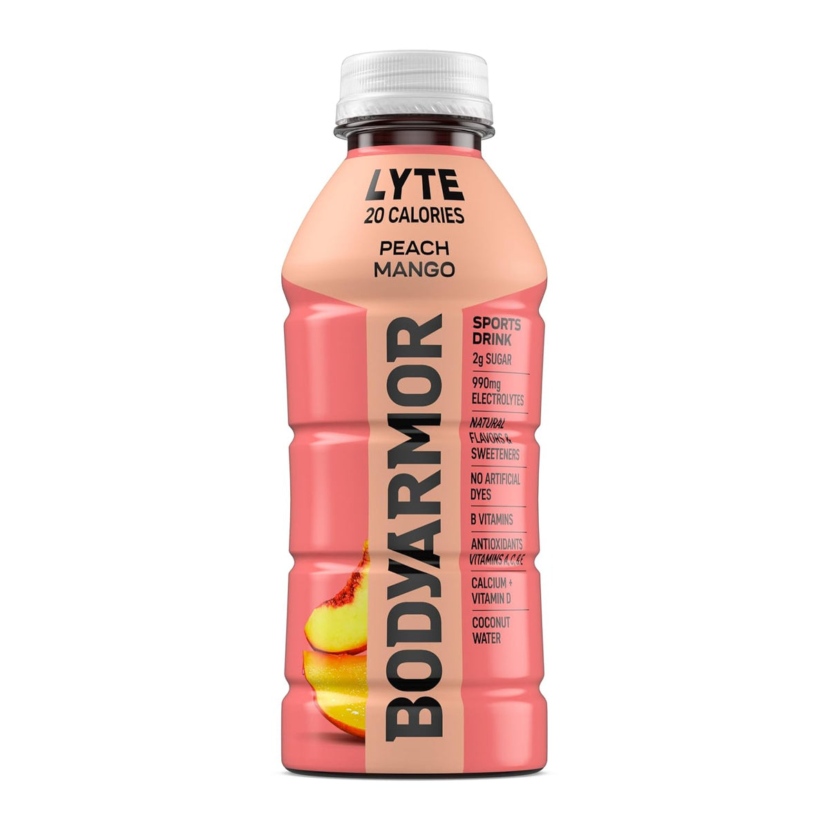 BODYARMOR LYTE,Peach Mango,Electrolyte Drink,20 Calories,16 Fl Oz Bottles,Coconut Water Sports Drink,Natural Flavor & B Vitamins,(Pack of 24)