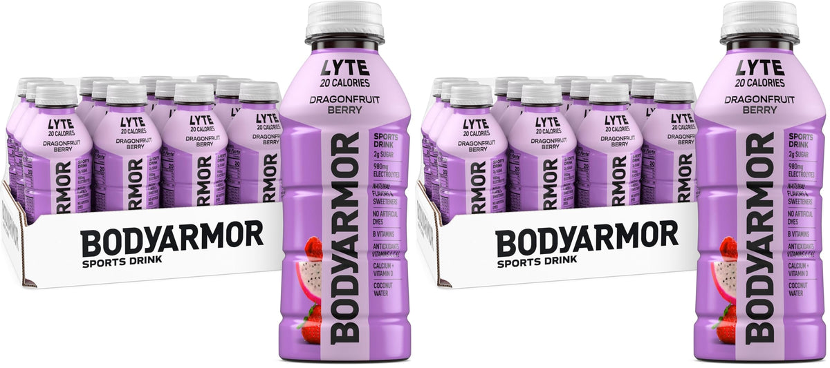 BODYARMOR LYTE,Peach Mango,Electrolyte Drink,20 Calories,16 Fl Oz Bottles,Coconut Water Sports Drink,Natural Flavor & B Vitamins,(Pack of 24)