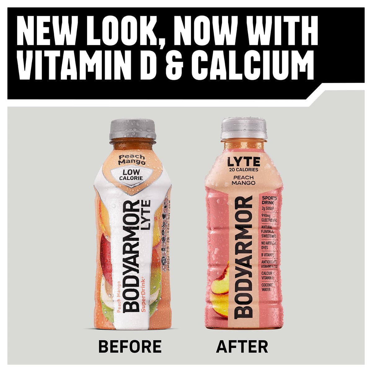 BODYARMOR LYTE,Peach Mango,Electrolyte Drink,20 Calories,16 Fl Oz Bottles,Coconut Water Sports Drink,Natural Flavor & B Vitamins,(Pack of 24)
