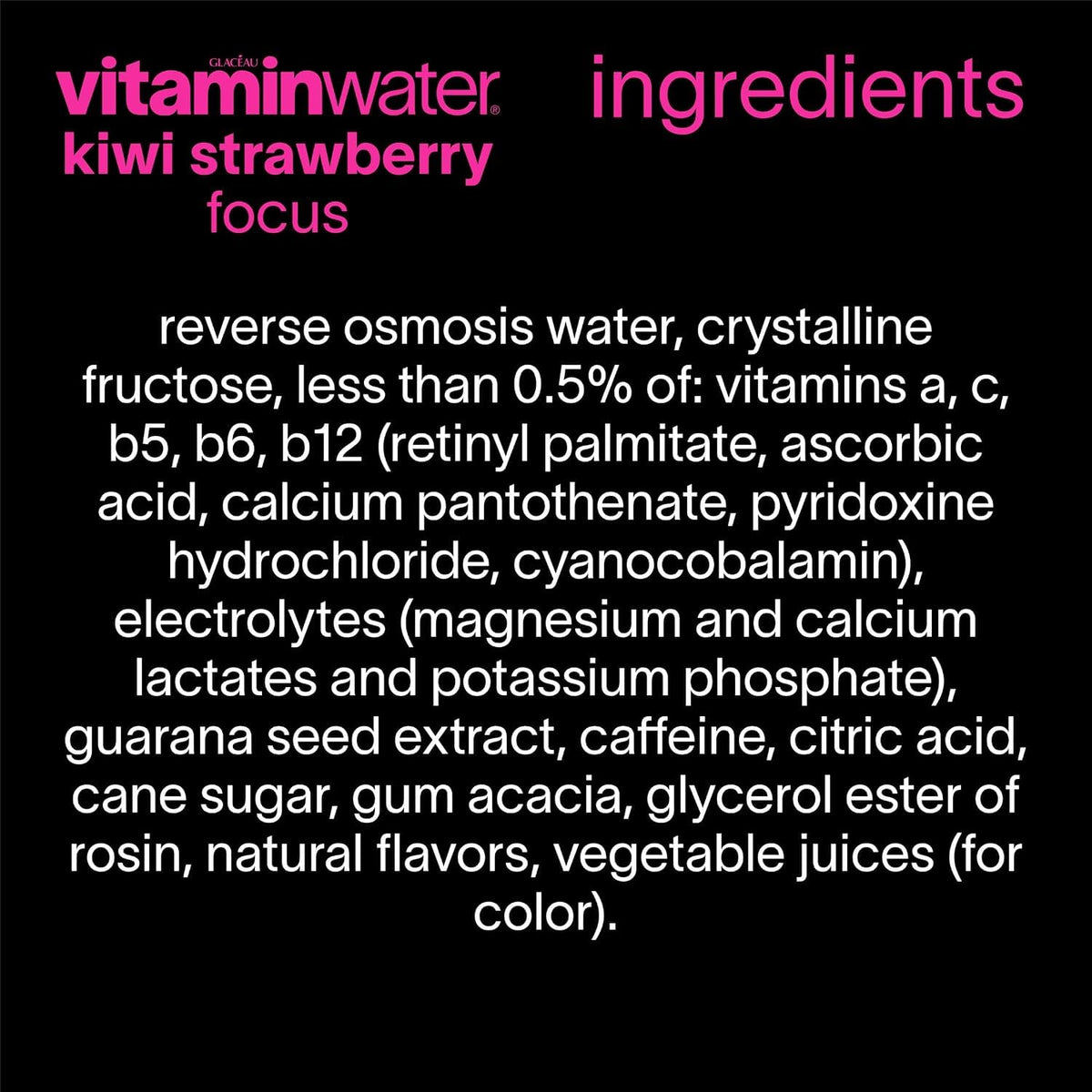 vitaminwater Focus Kiwi Strawberry, Flavored Water Beverage Bottles, 20 fl oz, 12 Pack