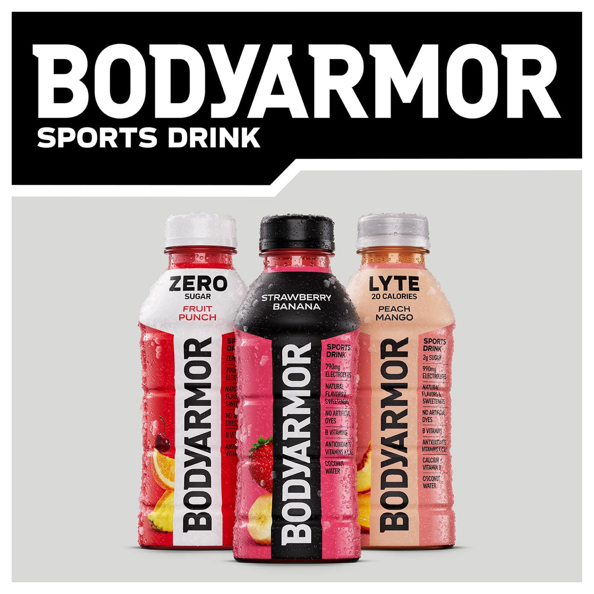 BODYARMOR LYTE,Peach Mango,Electrolyte Drink,20 Calories,16 Fl Oz Bottles,Coconut Water Sports Drink,Natural Flavor & B Vitamins,(Pack of 24)