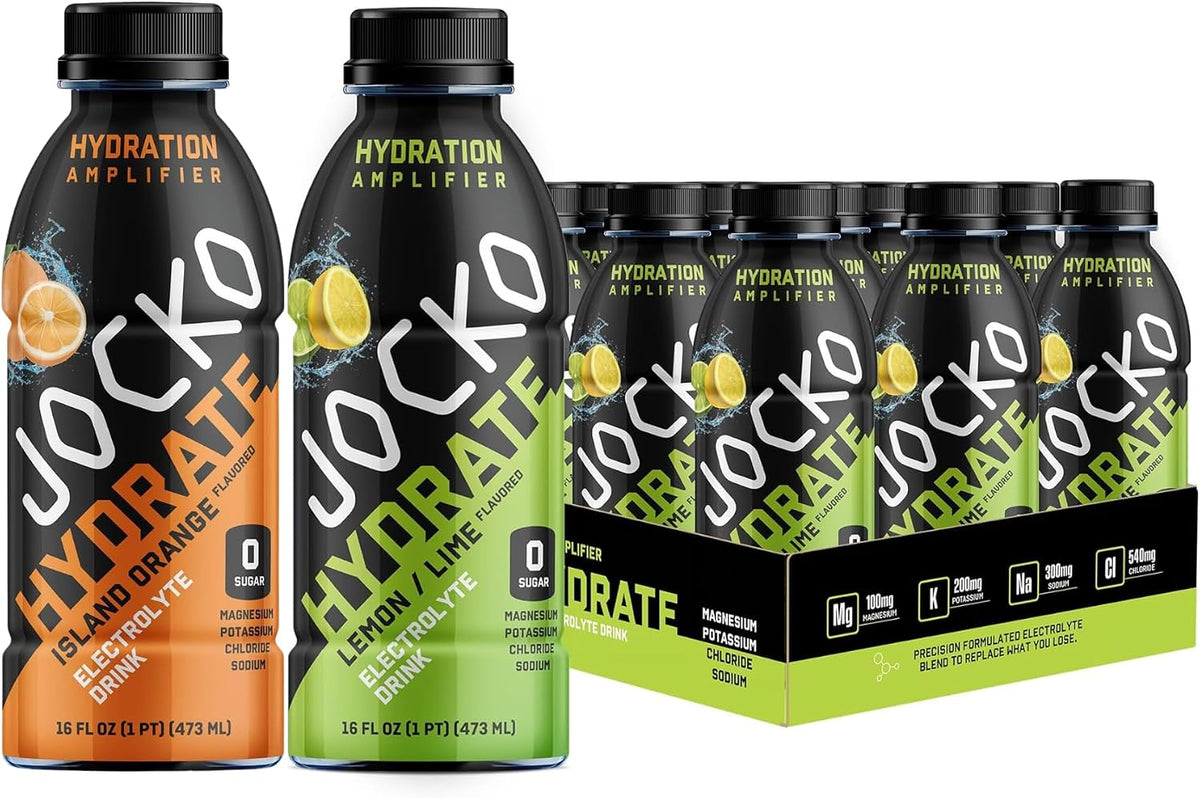 Jocko Fuel Hydrate Electrolyte Drinks - Sports Hydration Amplifier - Scientifically Formulated Electrolyte Blend Island Orange + Lemon-Lime 16 Oz (24 Pack)