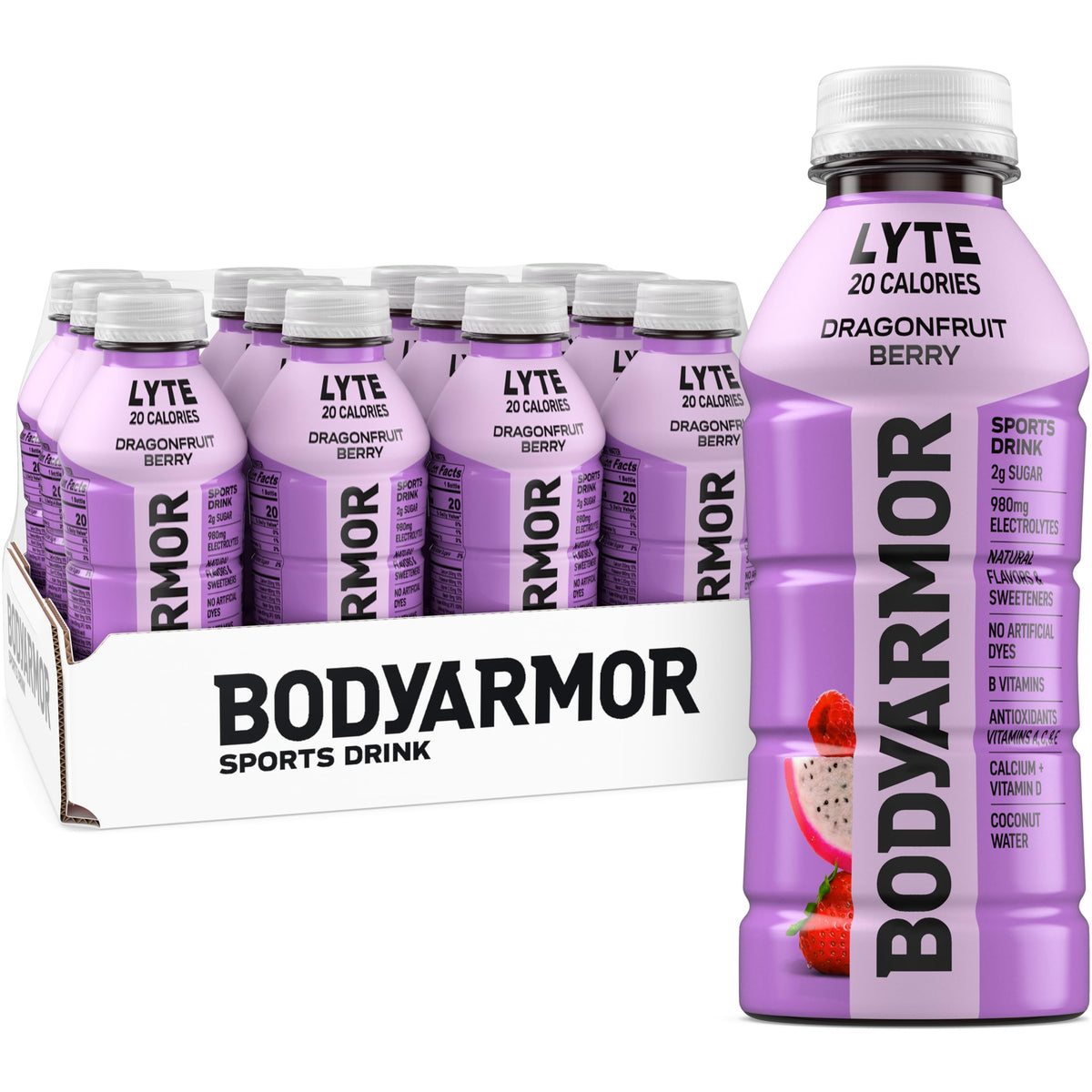 BODYARMOR LYTE,Peach Mango,Electrolyte Drink,20 Calories,16 Fl Oz Bottles,Coconut Water Sports Drink,Natural Flavor & B Vitamins,(Pack of 24)