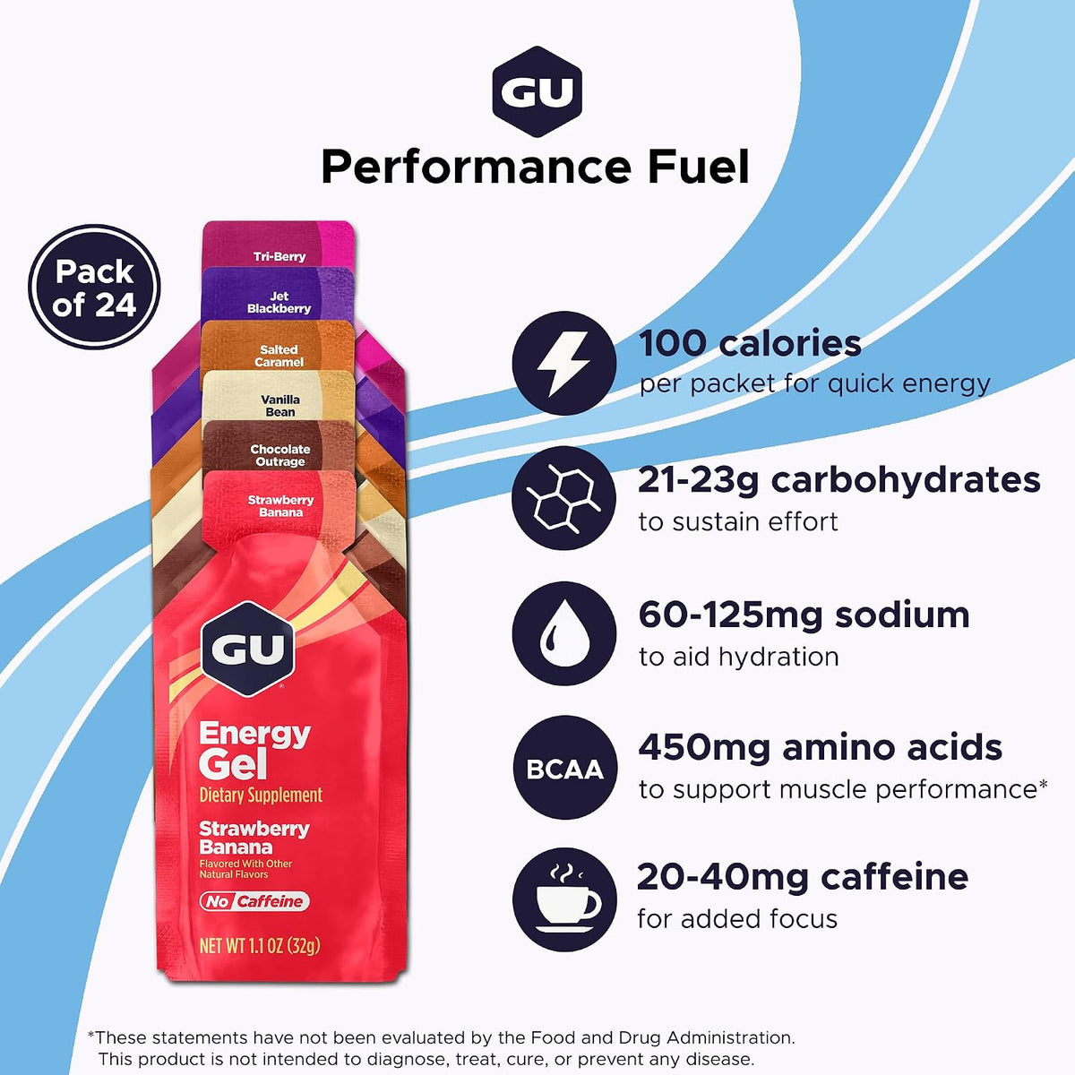 GU Energy, Original Energy Gels, Mixed Classic Flavors - 24 Count