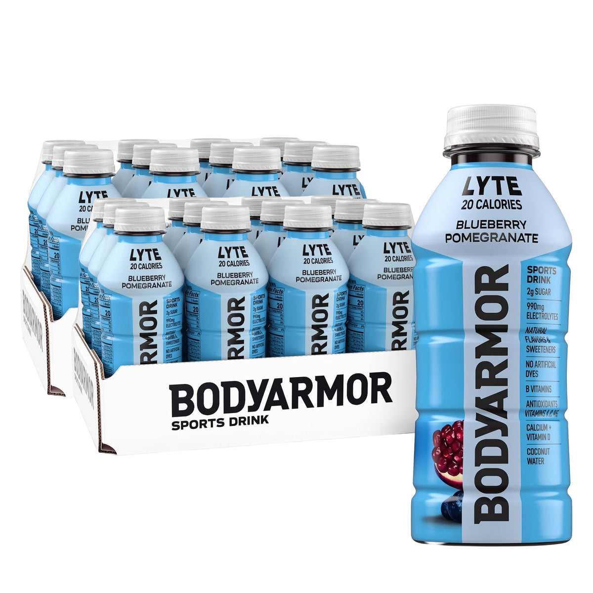 BODYARMOR LYTE,Peach Mango,Electrolyte Drink,20 Calories,16 Fl Oz Bottles,Coconut Water Sports Drink,Natural Flavor & B Vitamins,(Pack of 24)