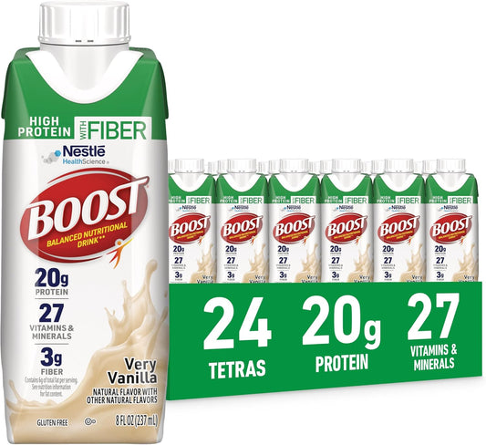 BOOST High Protein with Fiber Balanced Nutritional Shake, Vanilla, 24 pk