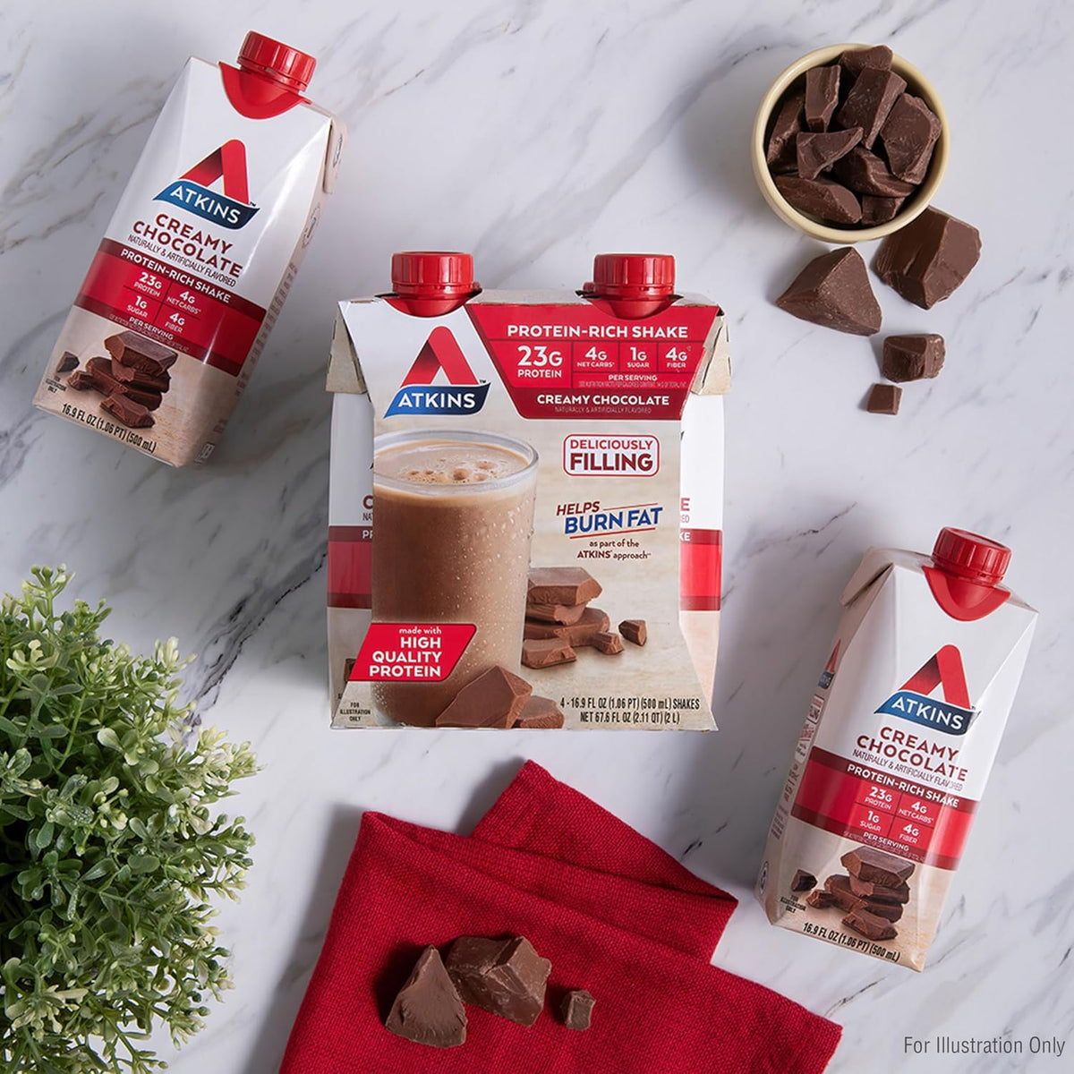 Atkins Creamy Chocolate Meal Size Protein Shake, 23g Protein, Low Glycemic, 4g Net Carb, 1g Sugar, Keto Friendly, 12 Count