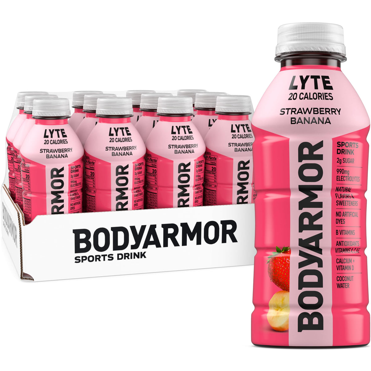 BODYARMOR LYTE,Peach Mango,Electrolyte Drink,20 Calories,16 Fl Oz Bottles,Coconut Water Sports Drink,Natural Flavor & B Vitamins,(Pack of 24)