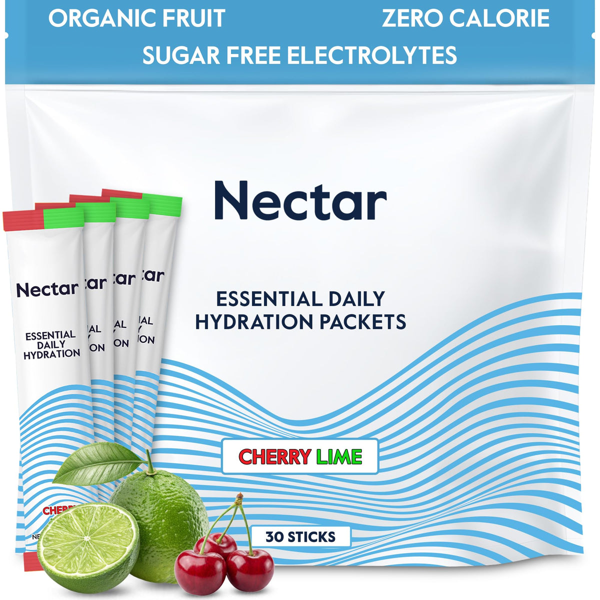 Nectar Hydration Packets - Electrolytes Powder Packets - No Sugar or Calories - Organic Fruit Liquid Daily IV Electrolytes Powder for Dehydration Relief and Rapid Rehydration (Lemon 30 Pack)