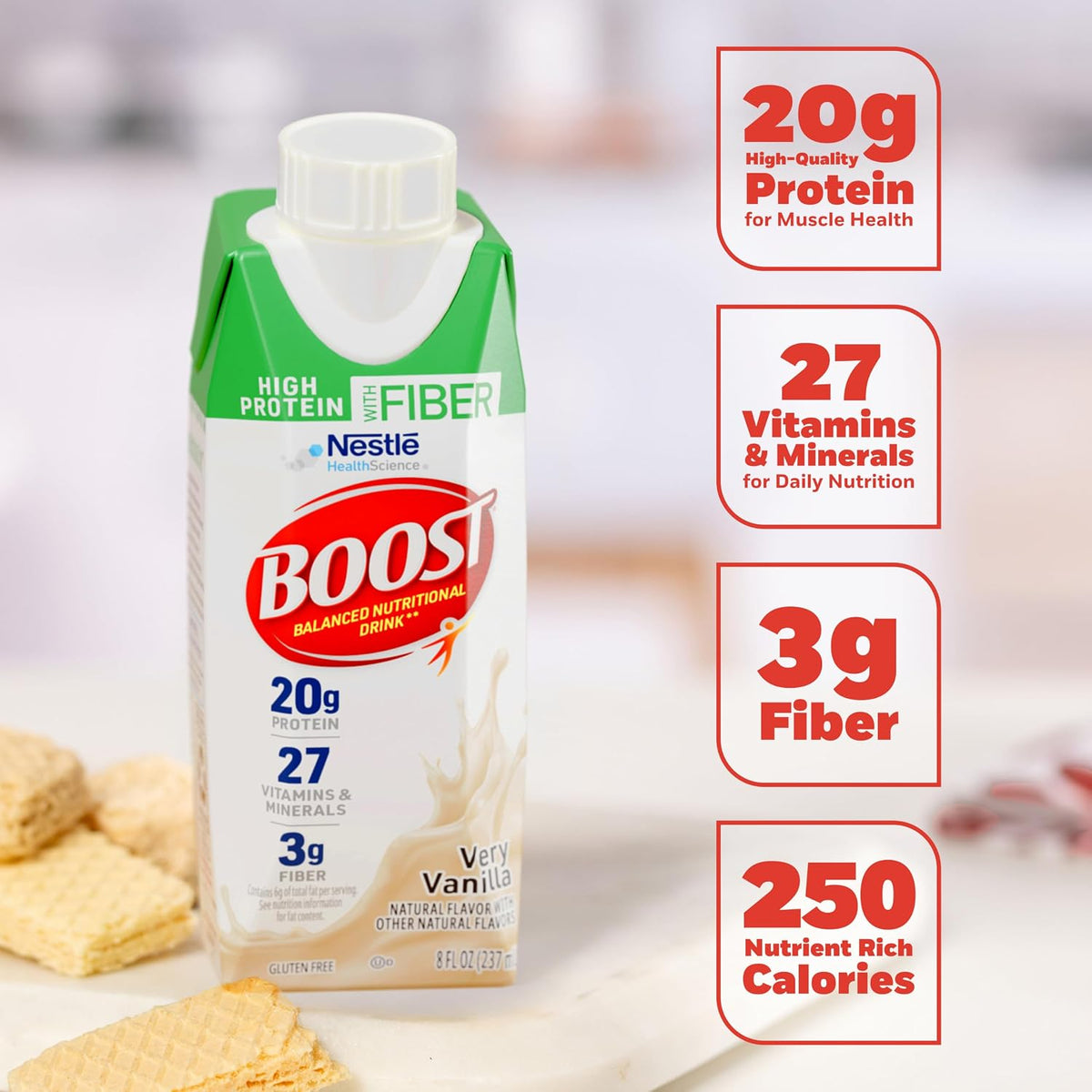 BOOST High Protein with Fiber Balanced Nutritional Shake, Vanilla, 24 pk