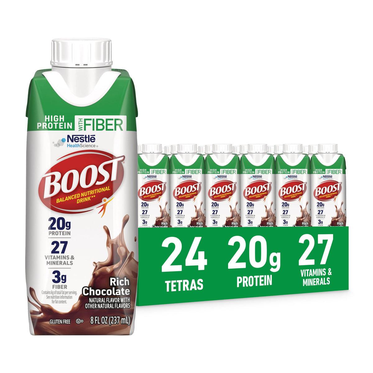 BOOST High Protein with Fiber Balanced Nutritional Shake, Vanilla, 24 pk