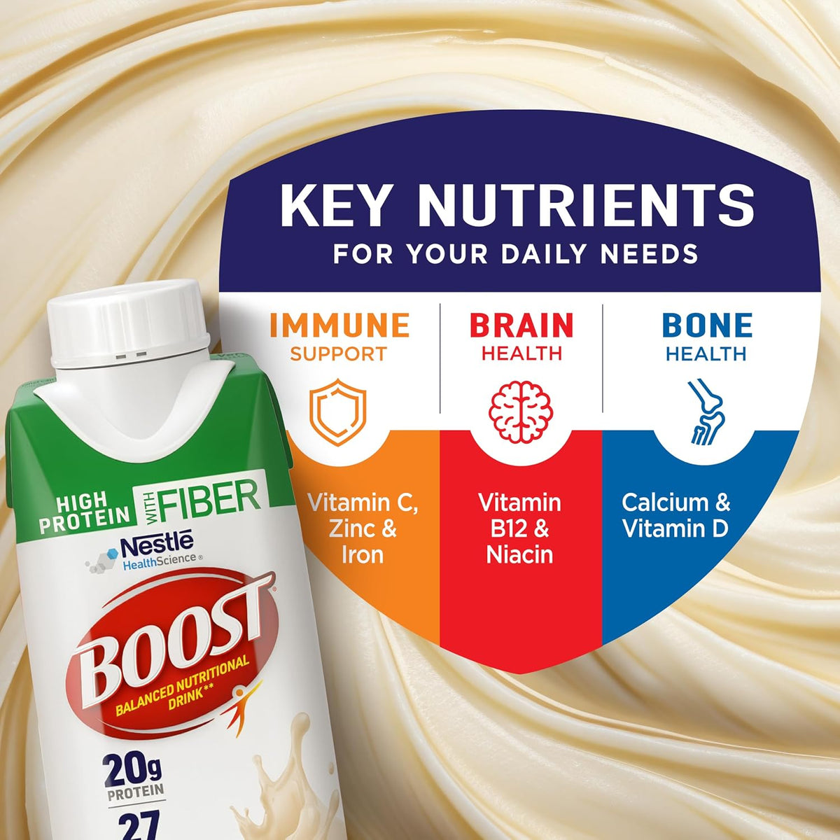 BOOST High Protein with Fiber Balanced Nutritional Shake, Vanilla, 24 pk