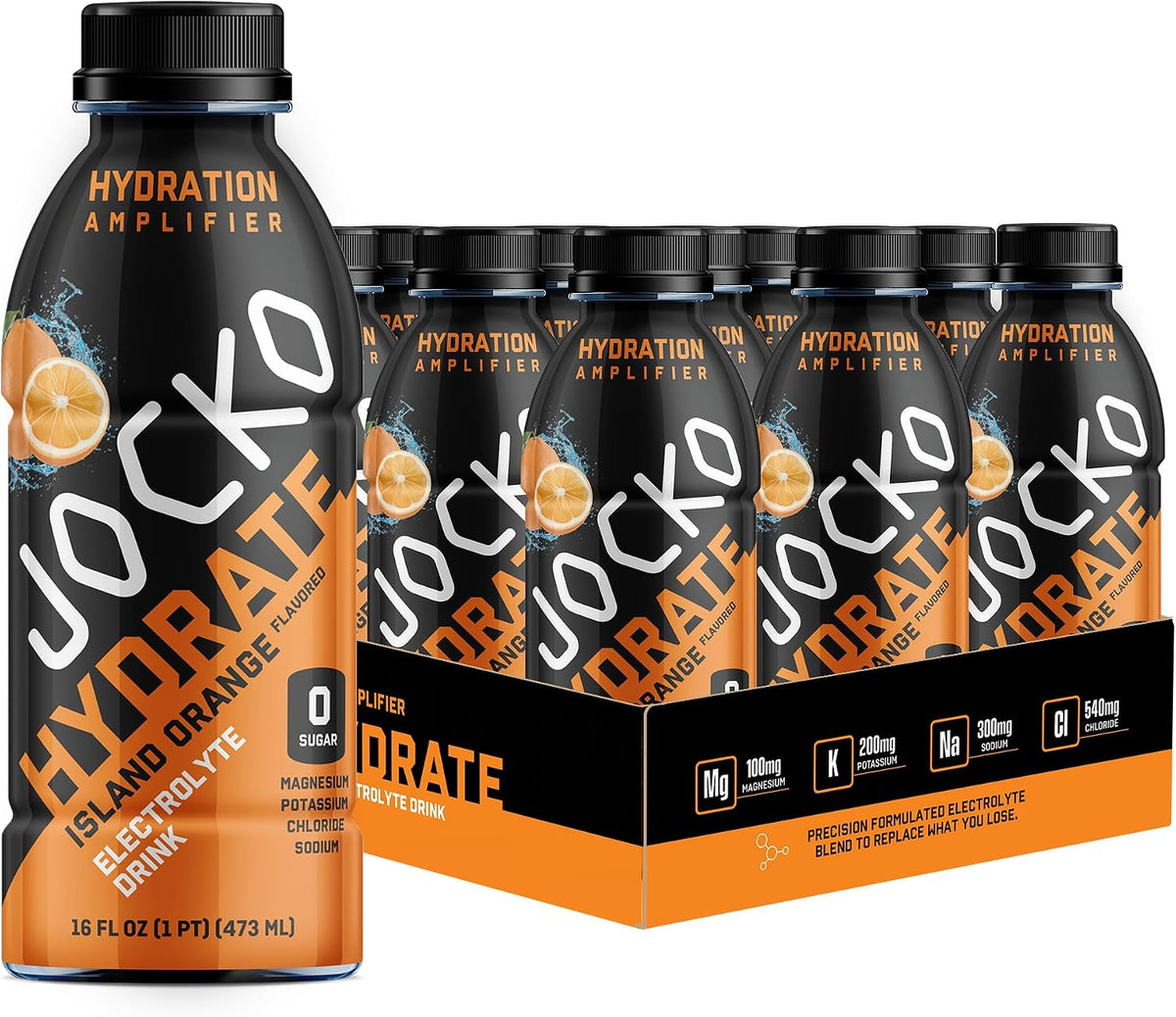 Jocko Fuel Hydrate Electrolyte Drinks - Sports Hydration Amplifier - Scientifically Formulated Electrolyte Blend Island Orange + Lemon-Lime 16 Oz (24 Pack)
