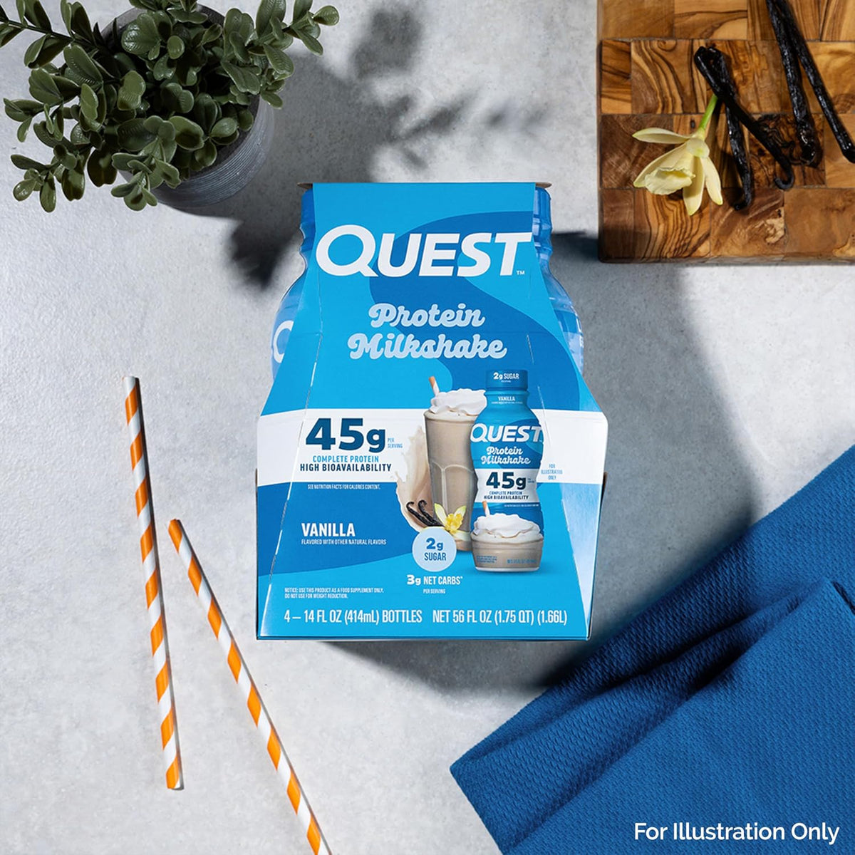 Quest Nutrition Vanilla Protein Shake, 45g Protein, 2g Sugar, 3g Net Carbs, Ready to Drink, Gluten Free, 12 Count